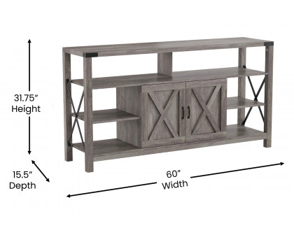 BLNK Wyatt Modern Farmhouse Tall TV Console Cabinet with Storage Cabinets and Shelves for TV's up to 60" - Gray Wash