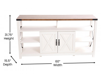 BLNK Wyatt Modern Farmhouse Tall TV Console Cabinet with Storage Cabinets and Shelves for TV's up to 60" - White/Rustic Oak