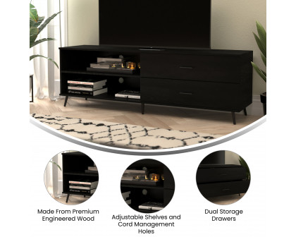 BLNK Nelson Mid Century Modern TV Stand for up to 60" TV's with Adjustable Shelf and Storage Drawers - Black