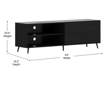 BLNK Nelson Mid Century Modern TV Stand for up to 60" TV's with Adjustable Shelf and Storage Drawers - Black