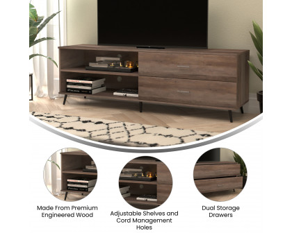 BLNK Nelson Mid Century Modern TV Stand for up to 60" TV's with Adjustable Shelf and Storage Drawers - Walnut