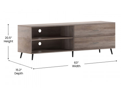 BLNK Nelson Mid Century Modern TV Stand for up to 60" TV's with Adjustable Shelf and Storage Drawers - Walnut