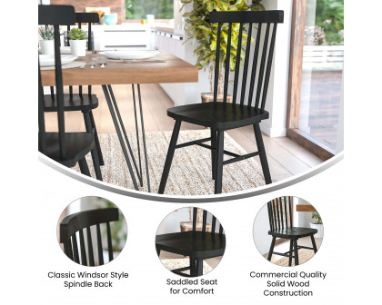 BLNK™ Ingrid Commercial Windsor Dining Chairs, Solid Wood Armless Spindle Back Restaurant Dining Chairs Set of 2 - Black