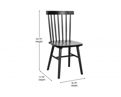 BLNK™ Ingrid Commercial Windsor Dining Chairs, Solid Wood Armless Spindle Back Restaurant Dining Chairs Set of 2 - Black