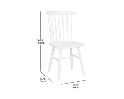 BLNK™ Ingrid Commercial Windsor Dining Chairs, Solid Wood Armless Spindle Back Restaurant Dining Chairs Set of 2 - White