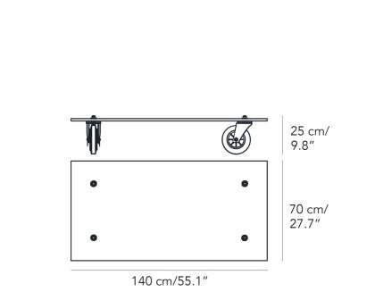 FontanaArte Tavolo Con Ruote Small Rectangular Coffee Table - Transparent/Black, Glass/Metal