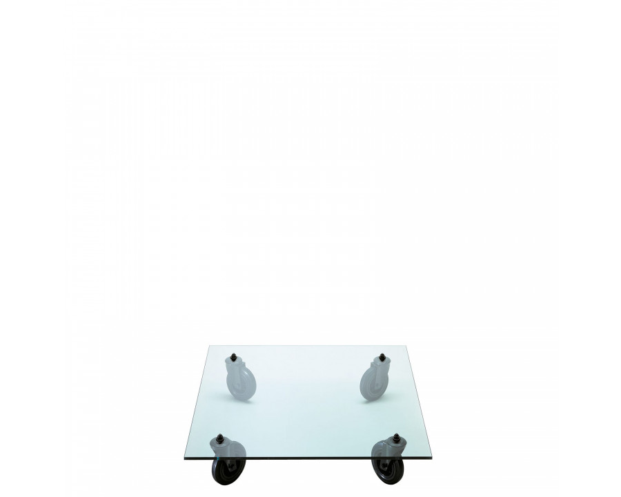 FontanaArte Tavolo Con Ruote Small Square Coffee Table - Transparent/Black, Glass/Metal