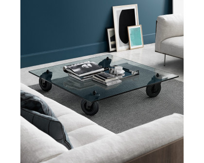 FontanaArte Tavolo Con Ruote Large Coffee Table - Transparent/Black, Glass/Metal