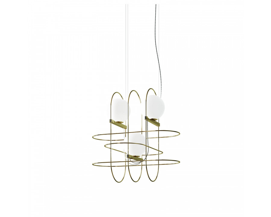 FontanaArte Setareh Small Three Diffuser Suspension Lamp - Glossy Gold/White