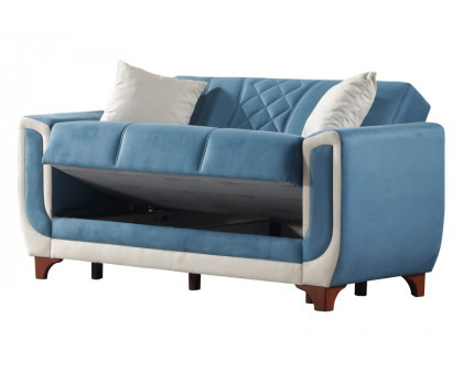 Furnia Berre Convertible Sleeper Loveseat - Blue, Fabric