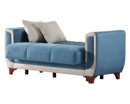 Furnia Berre Convertible Sleeper Loveseat - Blue, Fabric