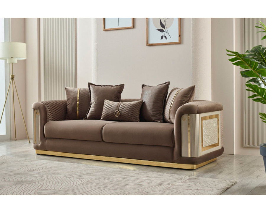 Furnia Elegance Stationary Sofa - Brown, Fabric