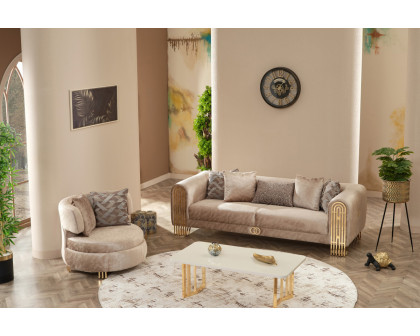 Furnia - Monaco Stationary Loveseat in Beige, Fabric