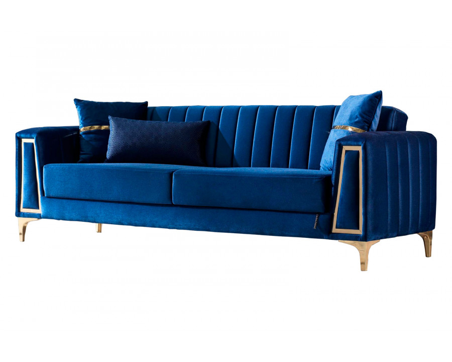 Furnia - Toledo Convertible Sleeper Loveseat in Blue, Fabric