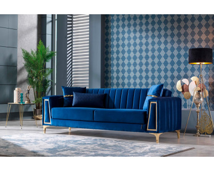 Furnia - Toledo Convertible Sofa in Blue, Fabric