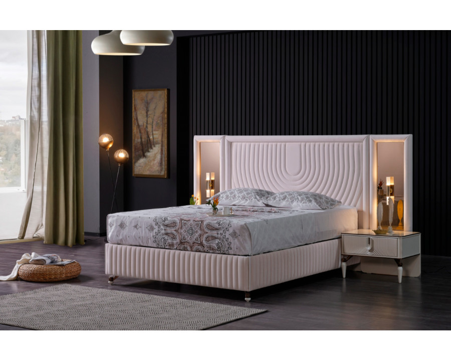 Furnia Kuvars King Size Storage Bed - Cream