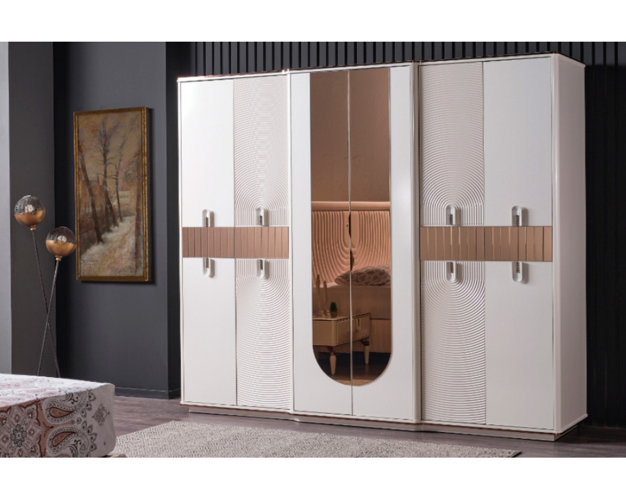 Furnia - Kuvars Wardrobe with 6 Doors in Cream