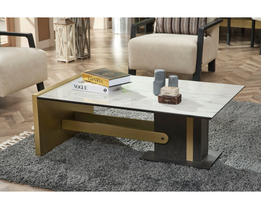 Furnia - Pendik Rectangle Coffee Table in Cream/Gold