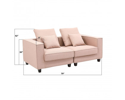 Furnings AVA Dust Pink Luxury Linen Texture Water Repellent Washable Fabric Modular Loveseat