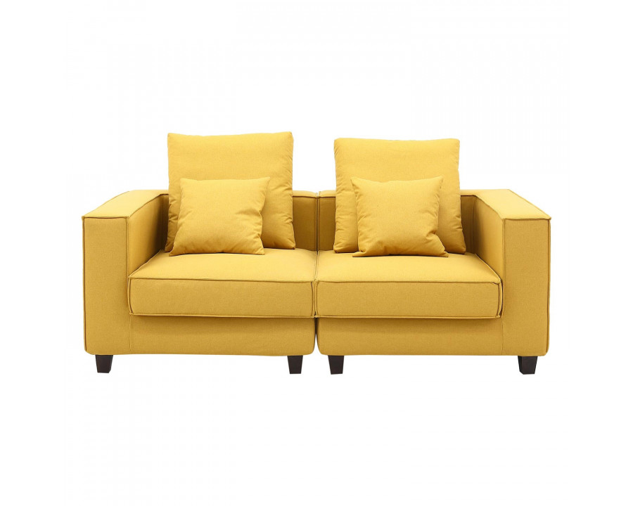 Furnings AVA Yellow Luxury Linen Texture Water Repellent Washable Fabric Modular Loveseat