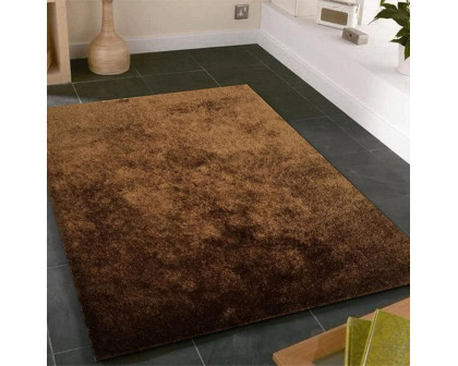 Furnings Fuzzy Brown Area Rug - 3'L x 2'W x 1"H