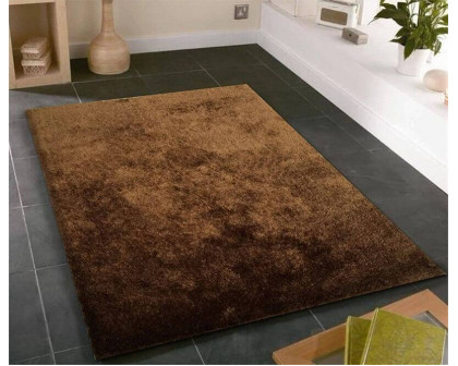 Furnings Fuzzy Brown Area Rug - 3'L x 2'W x 1"H