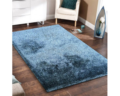 Furnings Fuzzy Two Tone Blue Area Rug - 3'L x 2'W x 1"H