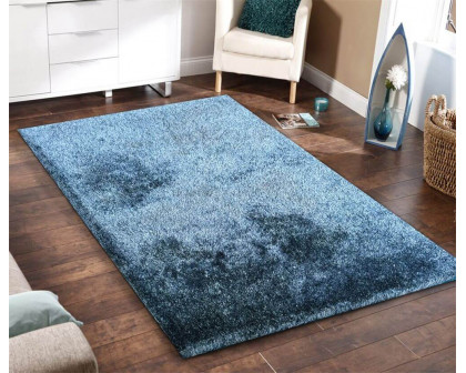 Furnings Fuzzy Two Tone Blue Area Rug - 3'L x 2'W x 1"H