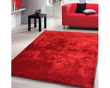 Furnings Fuzzy Red Area Rug - 3'L x 2'W x 1"H