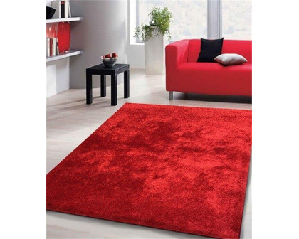 Furnings Fuzzy Red Area Rug - 3'L x 2'W x 1"H