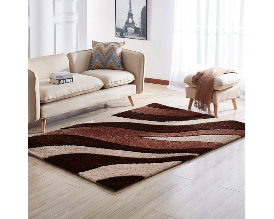 Furnings Aria Brown & Beige Soft Pile Shaggy Area Rug - 3'L x 2'W x 1"H