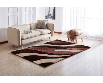 Furnings Aria Brown & Beige Soft Pile Shaggy Area Rug - 3'L x 2'W x 1"H