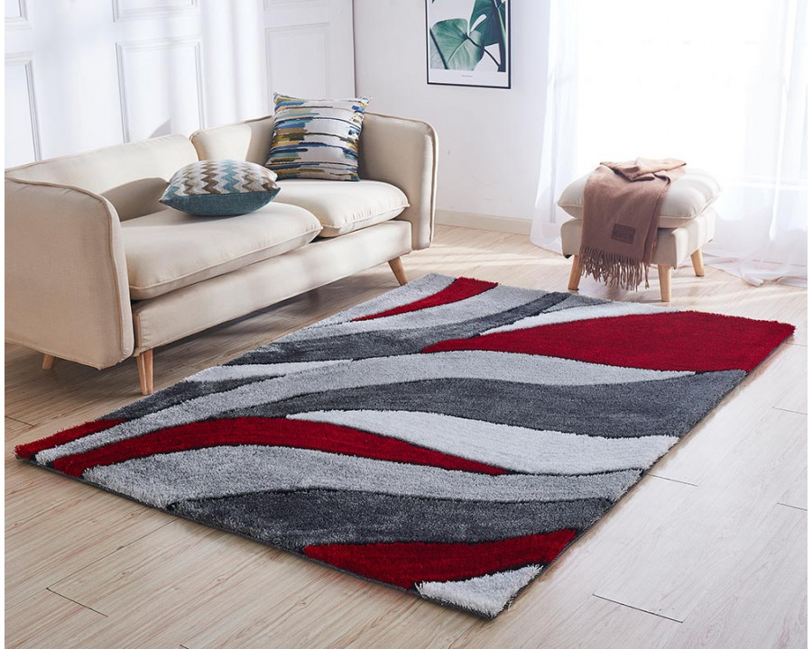 Furnings - Aria Red & Gray Soft Pile Shaggy Area Rug