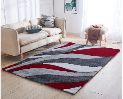 Furnings - Aria Red & Gray Soft Pile Shaggy Area Rug