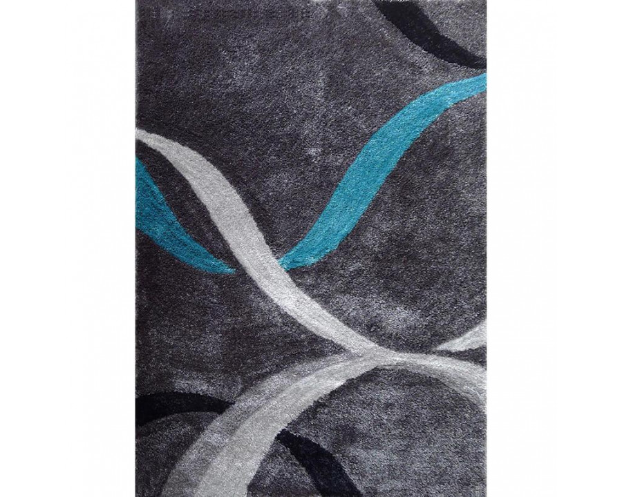 Furnings Aria Gray, Turquoise & Silver Soft Pile Shaggy Area Rug - 3'L x 2'W x 1"H