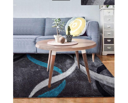 Furnings Aria Gray, Turquoise & Silver Soft Pile Shaggy Area Rug - 3'L x 2'W x 1"H