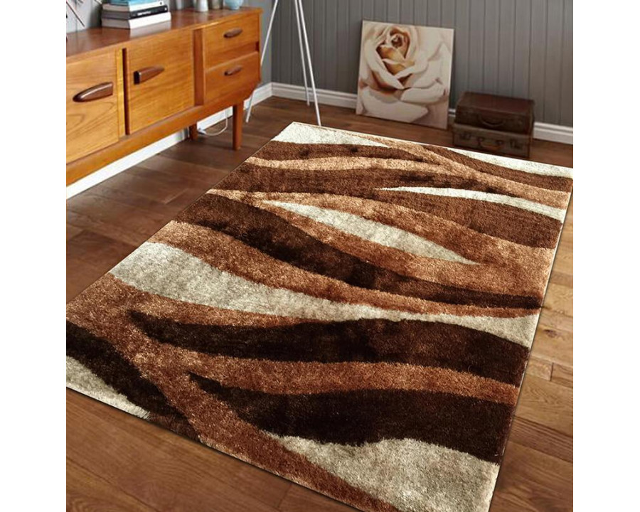 Furnings - Aria Beige & Brown Soft Pile Shaggy Area Rug