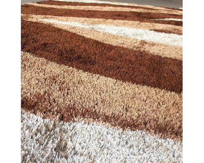 Furnings Aria Beige & Brown Soft Pile Shaggy Area Rug - 3'L x 2'W x 1"H