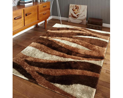 Furnings - Aria Beige & Brown Soft Pile Shaggy Area Rug