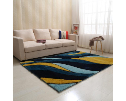 Furnings Aria Yellow and Blue Shag Area Rug - 3'L x 2'W x 1"H