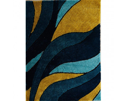 Furnings Aria Yellow and Blue Shag Area Rug - 7'L x 5'W x 1"H