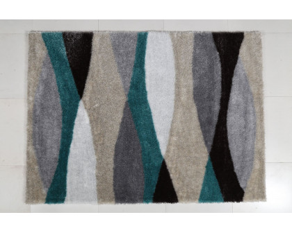 Furnings Aria Gray & Turquoise Soft Pile Shaggy Area Rug - 3'L x 2'W x 1"H