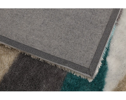 Furnings Aria Gray & Turquoise Soft Pile Shaggy Area Rug - 3'L x 2'W x 1"H