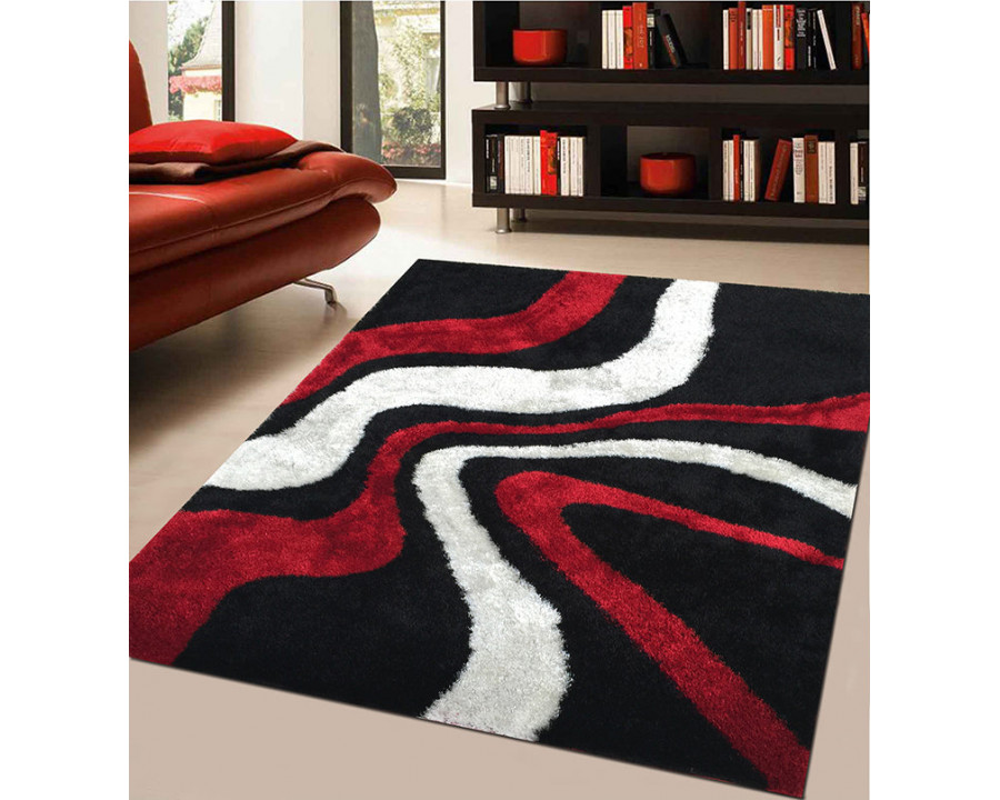 Furnings - Aria Black, White & Red Soft Pile Shaggy Area Rug