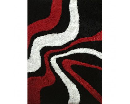 Furnings - Aria Black, White & Red Soft Pile Shaggy Area Rug