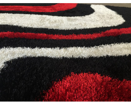 Furnings Aria Black, White & Red Soft Pile Shaggy Area Rug - 3'L x 2'W x 1"H