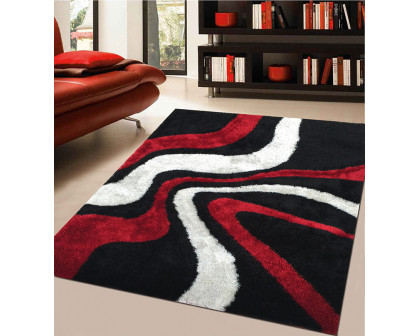 Furnings - Aria Black, White & Red Soft Pile Shaggy Area Rug