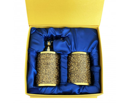 Furnings Soap Dispenser and Toothbrush Holder in Gift Box, Gold Crushed Diamond Glass