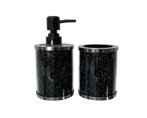 Furnings Soap Dispenser and Toothbrush Holder in Gift Box, Black Crushed Diamond Glass