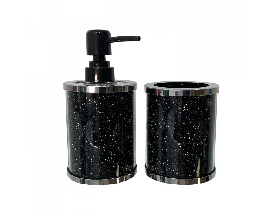 Furnings - Soap Dispenser and Toothbrush Holder in Gift Box, Gold Crushed Diamond Glass